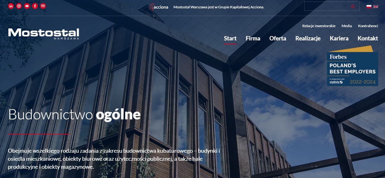Strona www Mostostal Innowacje Warszawa